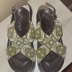FREE PEOPLE Beaded Olive Green Cross-Strap Women’s Sandals